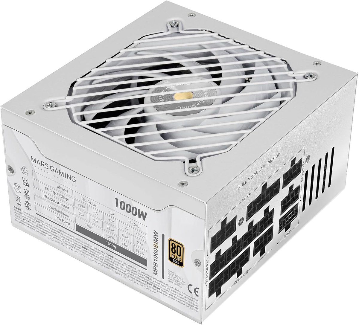 Voeding 1000W - PC Stroomvoorziening - Computer Bouw - Volledig Modulair Ontwerp - ATX Formaat - Wit