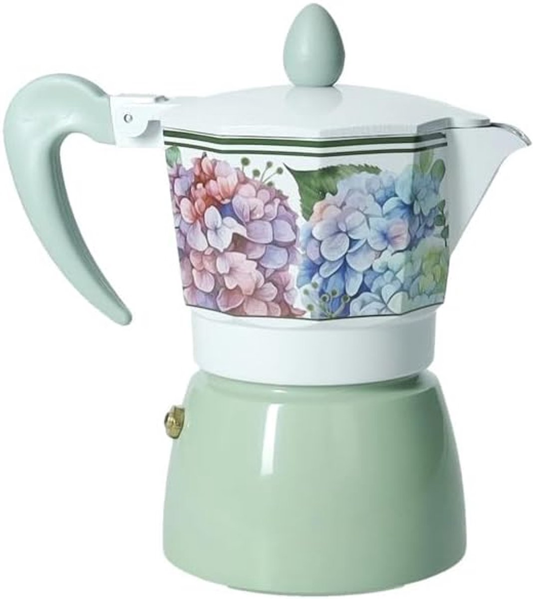 Espressomachine 3 kopjes - Mokkapot - Koffie Zetten - Bloemendesign - Diameter 15cm - Groen