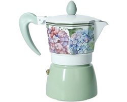 Espressomachine 3 kopjes - Mokkapot - Koffie Zetten - Bloemendesign - Diameter 15cm - Groen