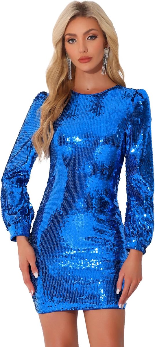 Damesjurk met pailletten - Feestjurk cocktailjurk - Avond uit club - Nauwsluitend silhouet - Mini lengte - Metallic