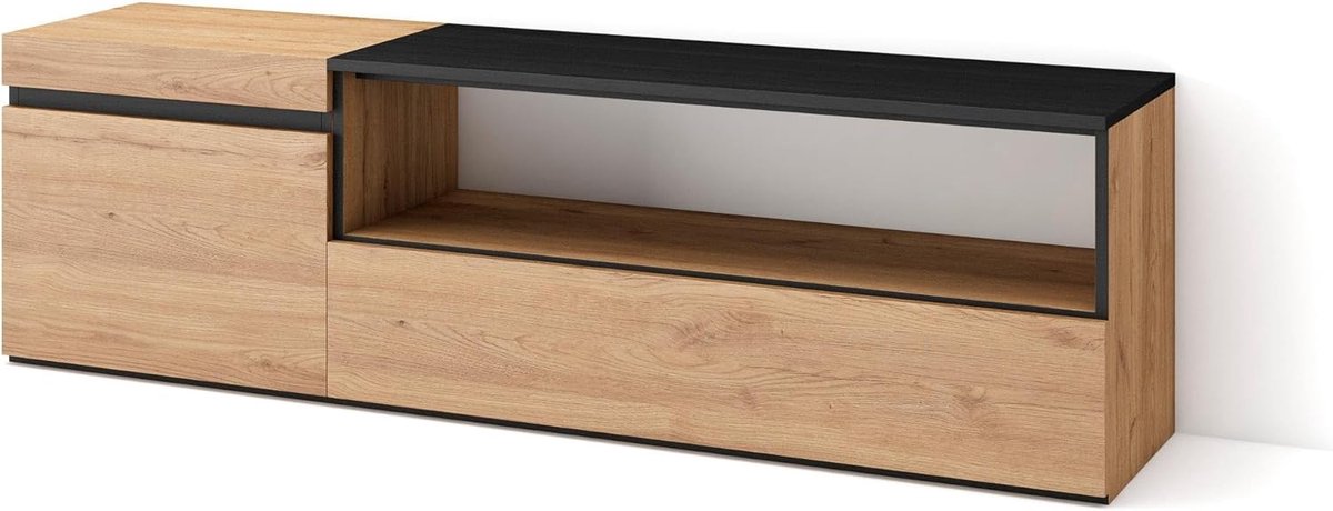 TV Meubel Laag met Opbergruimte voor Televisies tot 65 Inch in Eiken en Zwart
