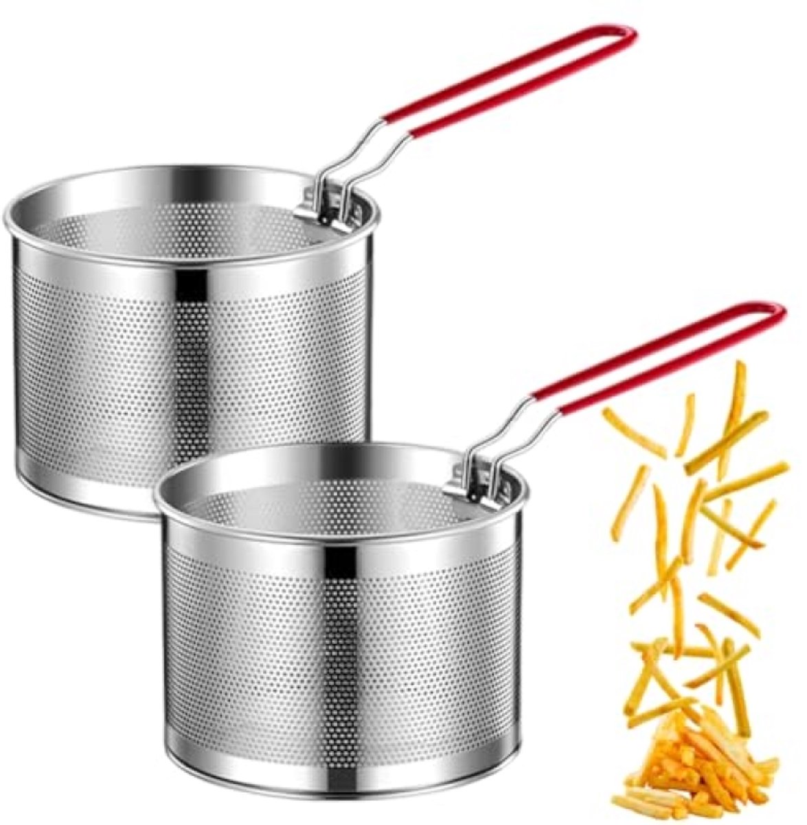 PromoHome Roestvrijstalen zeefmandjes set van 2 - Multifunctioneel voor frituren en koken