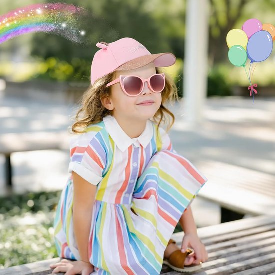 Roze Glitter Kinder Pet met Kattenoren en UV-Beschermende Zonnebril Set — afbeelding 3