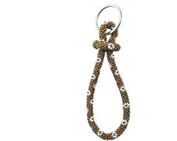 Luna-Leena duurzame kralen sleutelhanger rol met bloemen motief - goud - voor om je pols - hand gehaakt in Nepal - keychain flowers - moederdag cadeau - armband sleutelhanger