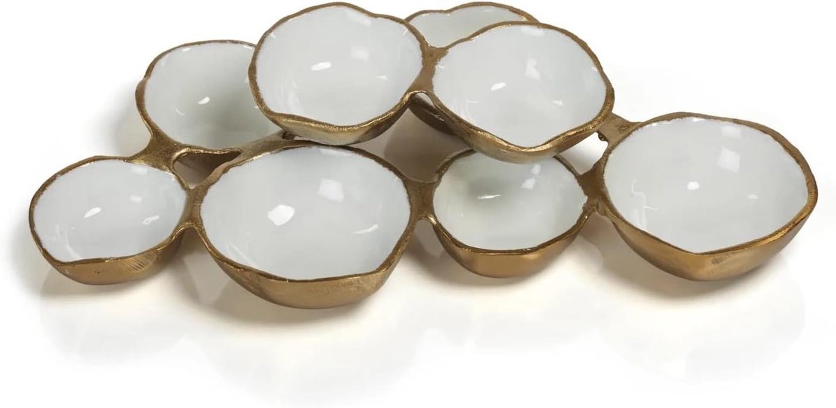 Set van 8 Ronde Serveerschalen Goud en Wit - Luxe Servies