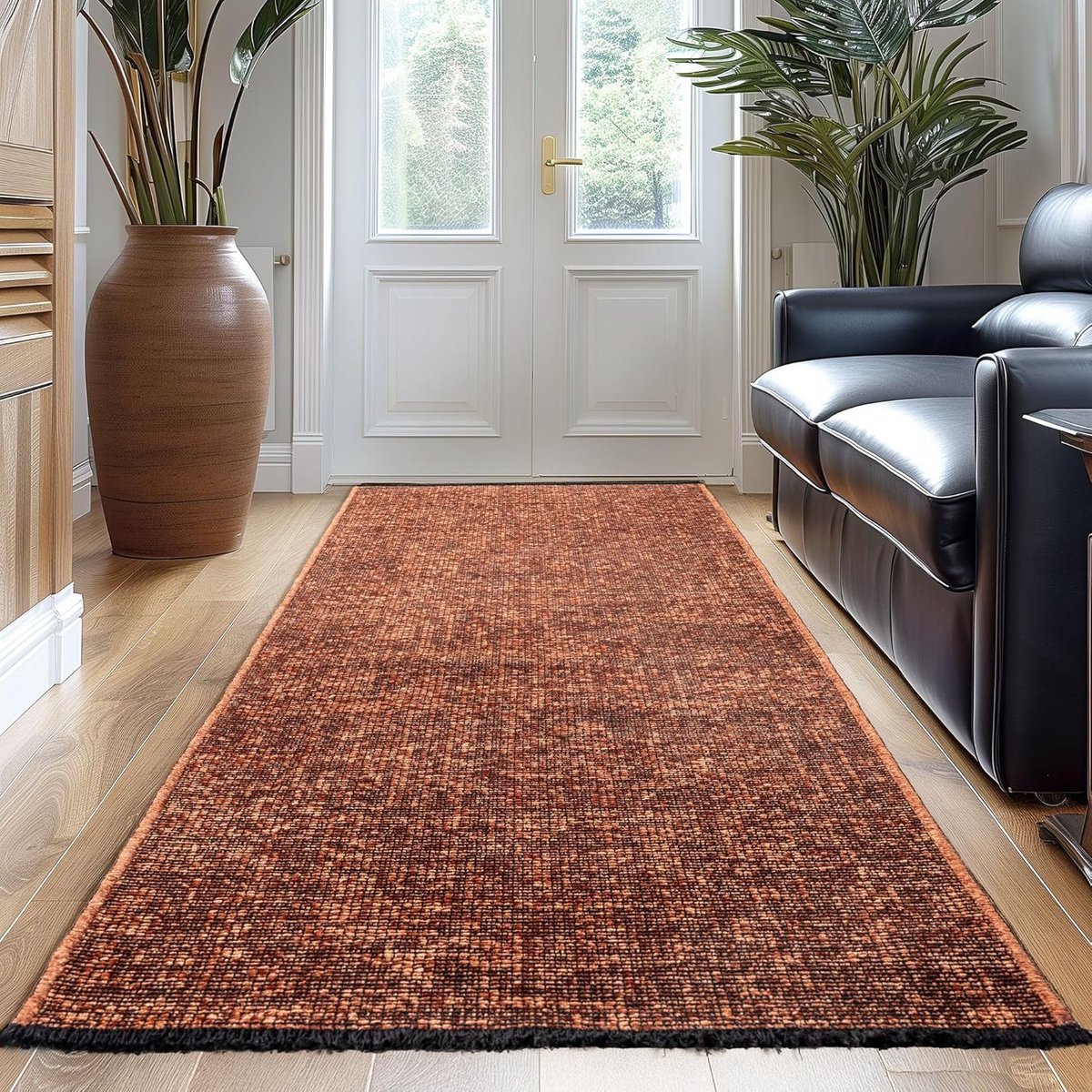 Katoenen Chenille Loper Tapijt Terracotta 80x250 cm Wasbaar Boho Stijl