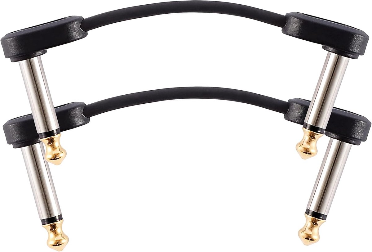 Set van 2 Platte Patchkabels voor Gitaareffectpedalen, 2 Inch Hoekpluggen