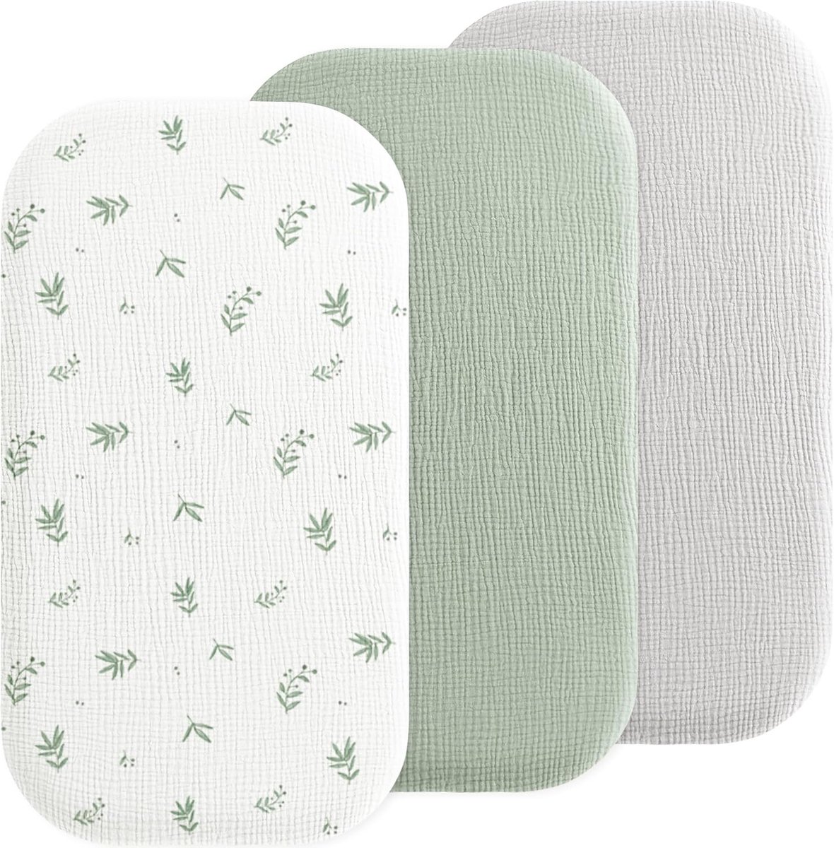 Baby Hoeslakens - Wieg Laken - Comfortabel Slapen - Set van 3 - 84x43cm - Groen Bladeren