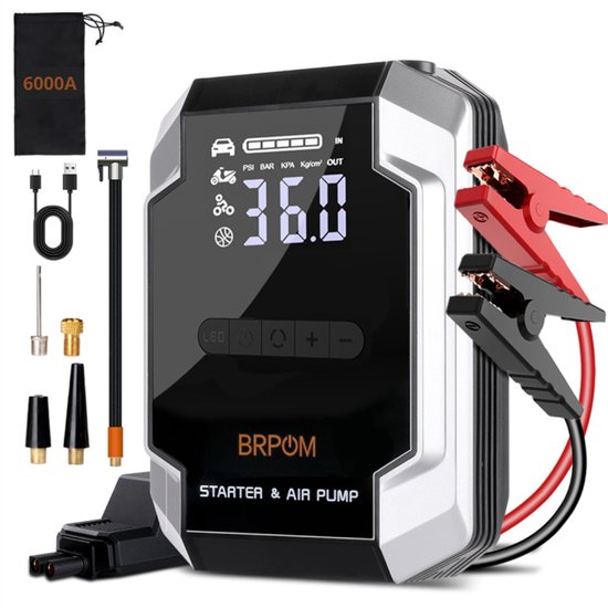 BRPOM 12V Jumpstarter - 6000A / 26800 mAh – Starthulp – Powerbank 26800 mAh – SOS verlichting - Jumpstarter voor Auto