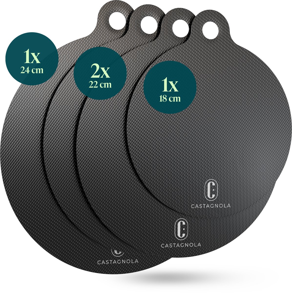 Castagnola Inductie Beschermer - Panbeschermer Hittebestendig tot 280ºC - Afdekplaat voor Kookplaat & Inductieplaat - Antislip Pannen Onderzetter Mat - Set van 4: 1x18cm, 2x22cm en 1x24cm