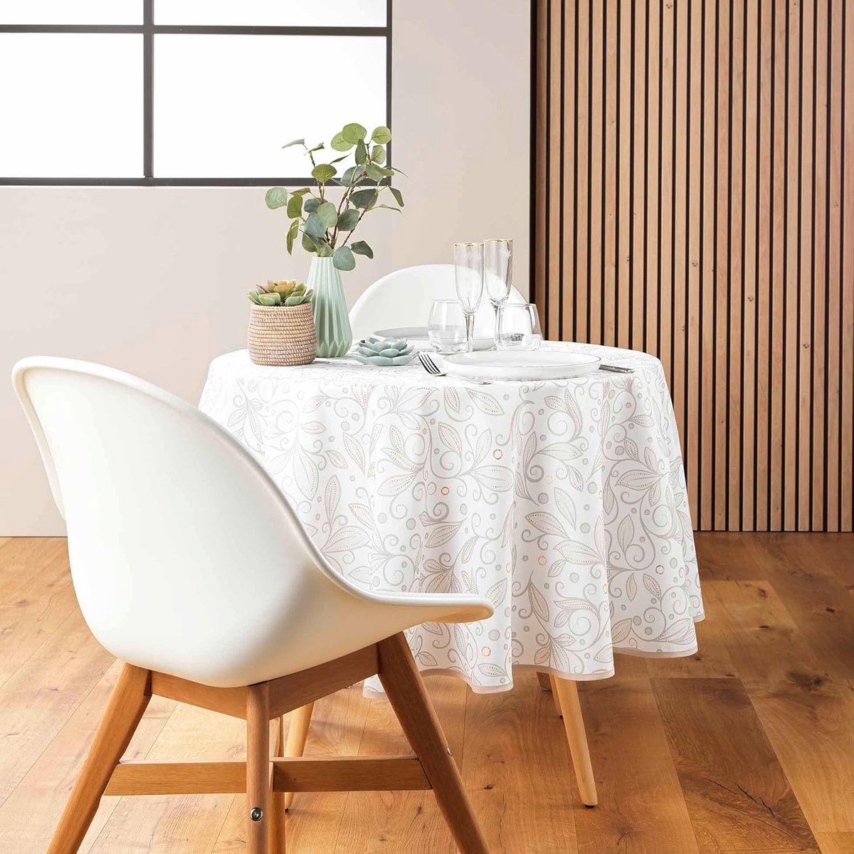 Rond Tafelkleed Ø 180 cm Leya - Metallic Bedrukt Polyester