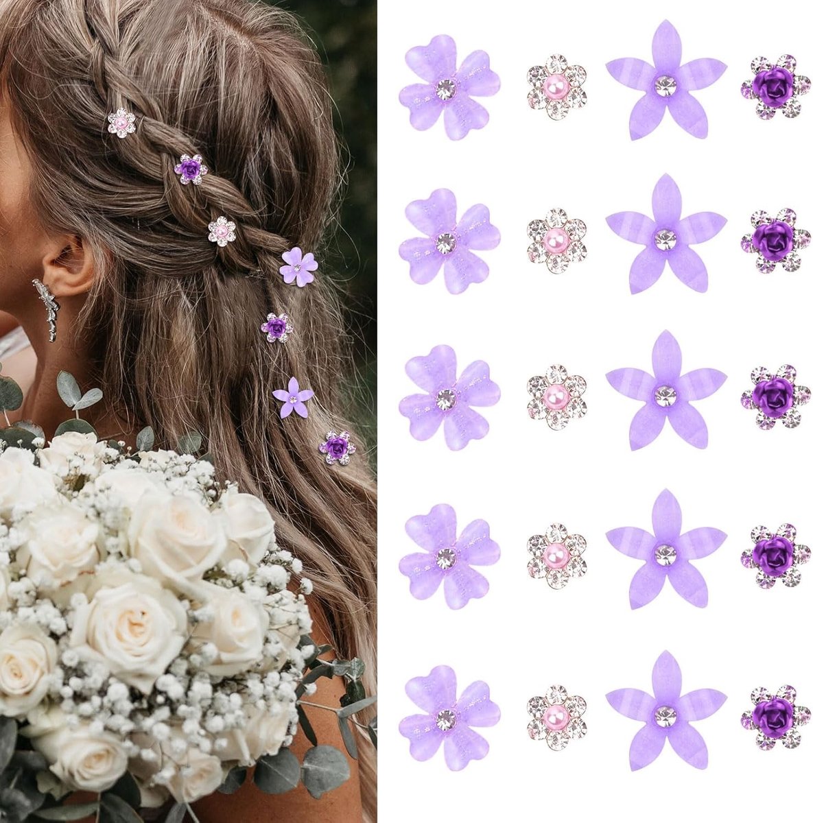 20x Mini Bloem Haarspeldjes met Strass - Kleine Decoratieve Bruidshaaraccessoires