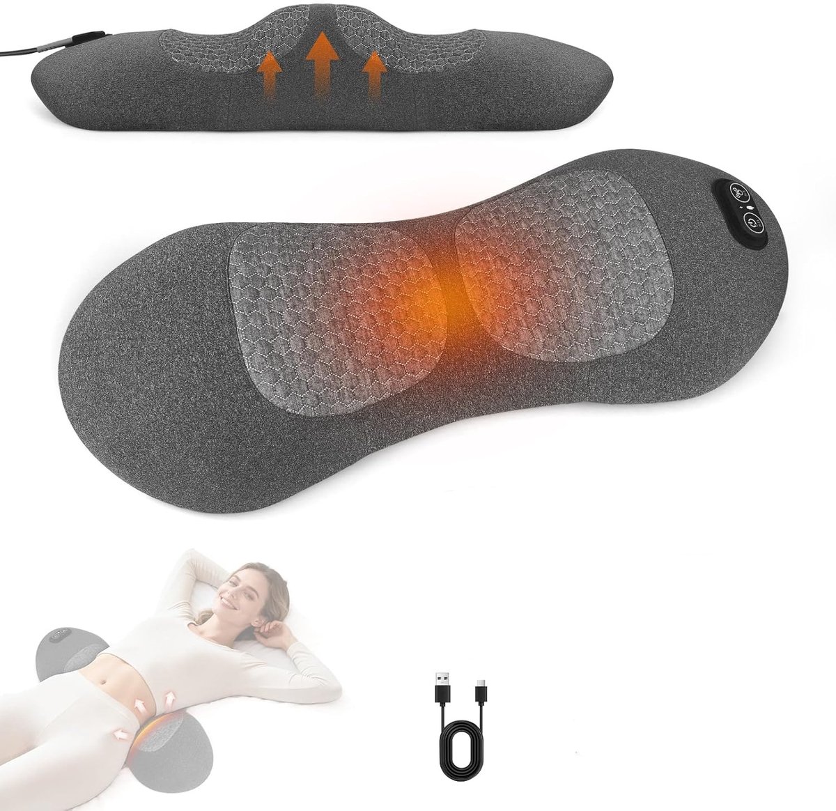 3-in-1 Elektrisch Lendenkussen - Warmte, Trilling & Airbag Tractie - Ondersteuning voor Rugpijn Verlichting