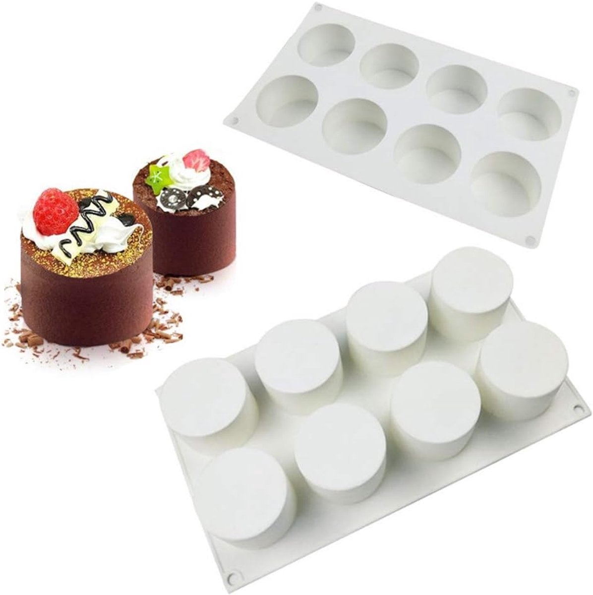 Ronde Siliconen Bakvorm met 8 Holtes voor Cake, Muffins en Brood - 3D Dessertmal