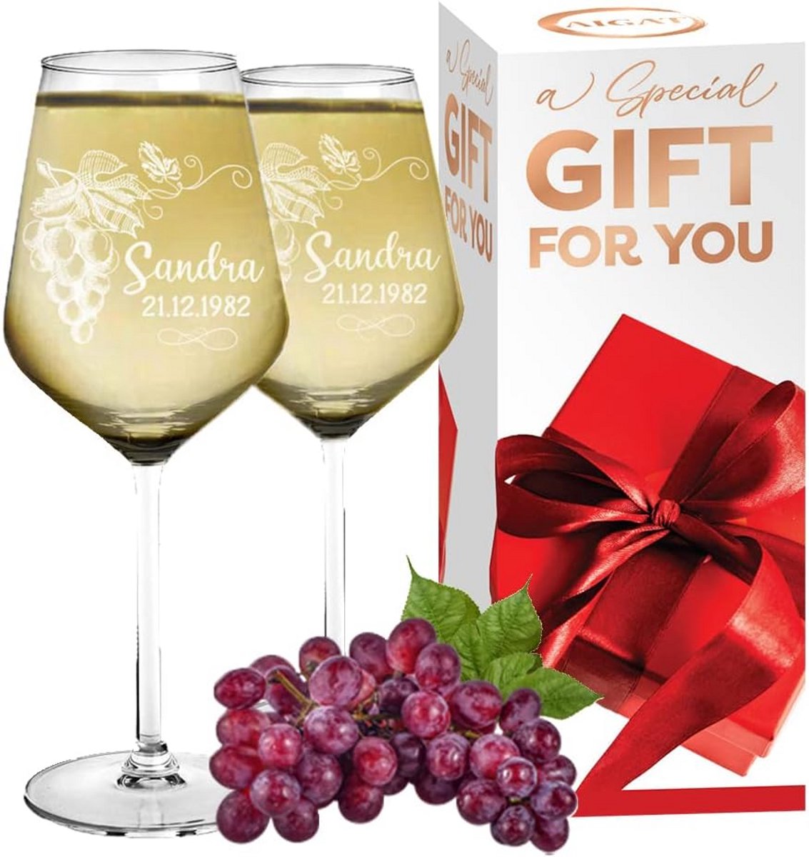 2x Gepersonaliseerd Wijnglas 370ml - Gravure voor Bruiloft, Geschenk of Jubileum