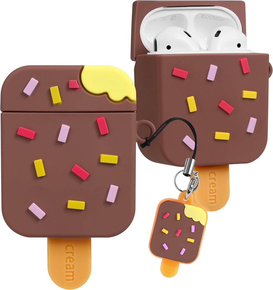 Schattig 3D Siliconen Hoesje met Sleutelhanger voor AirPods 1 & 2