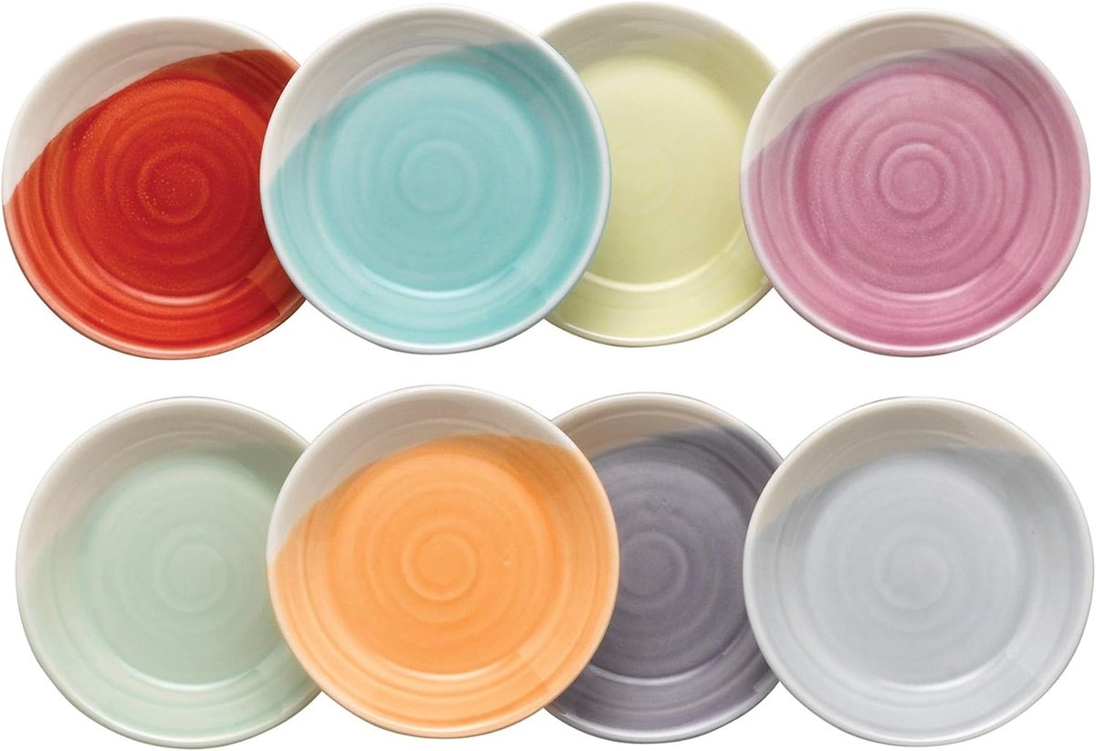 Set van 8 Dip Schotels Porselein 9cm Levendige Kleuren Tapas Serveerschalen