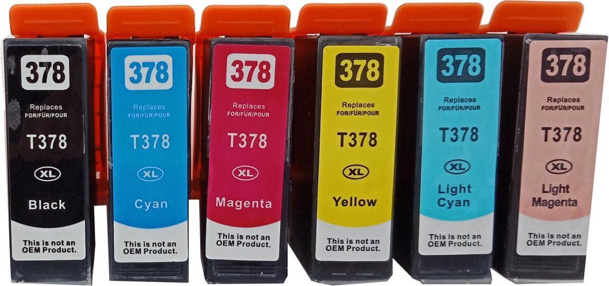KATRIZ® huismerk ink Epson 1x T378/379XL Zwart + 1x T378/379XL Cyaan + 1x T378/379XL Magenta + 1x T378/379XL Geel + 1x T378/379XL Licht Cyaan + 1x  T378/379XL Licht Magenta | 6 stuks