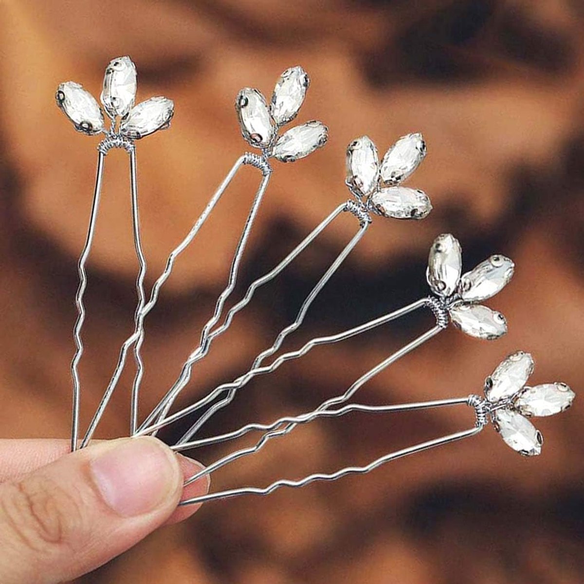 Set van 5 Bruidshaarspelden Kristal Bruiloft Haaraccessoires Zilver