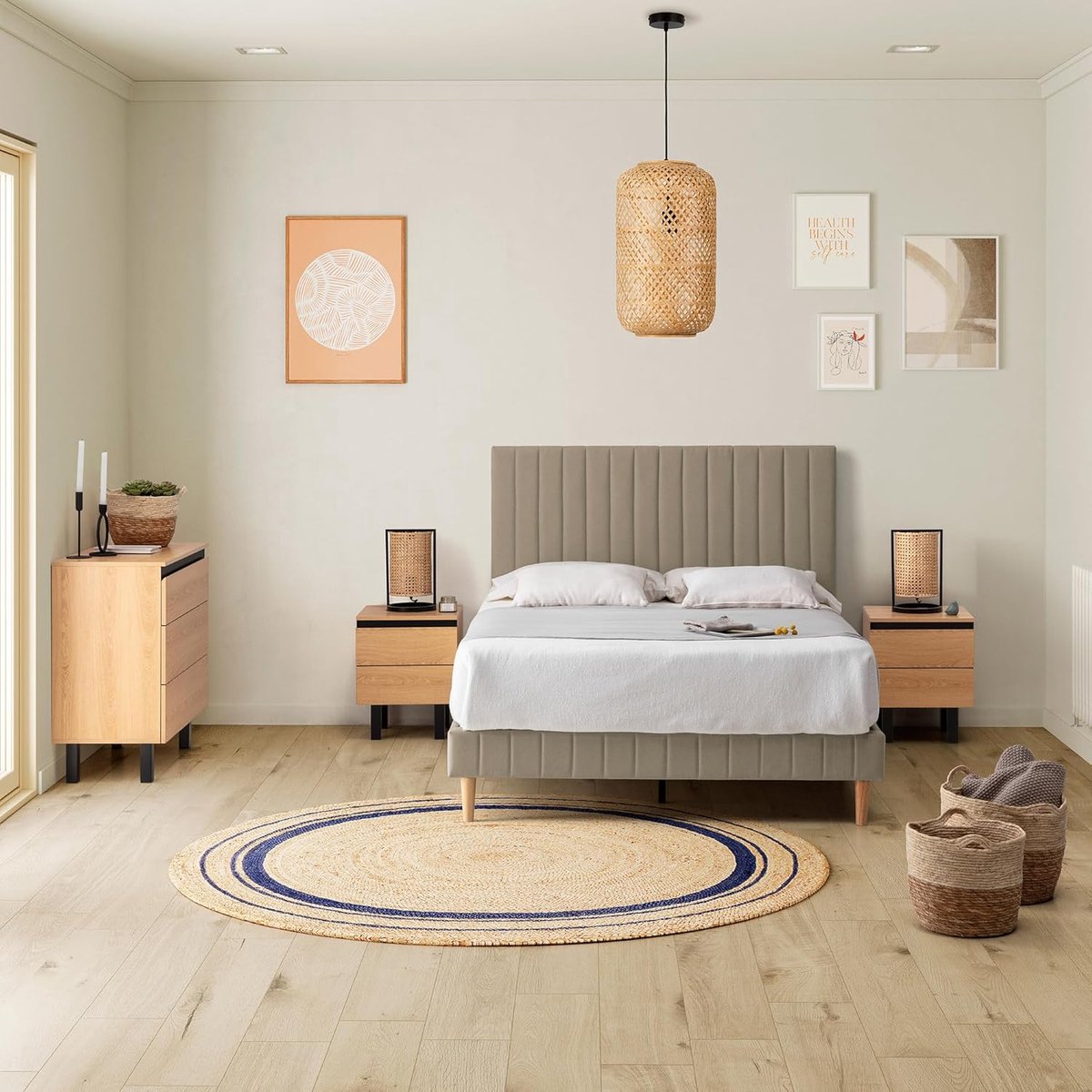 Gestoffeerde Lattenbodem 150 x 190 cm Beige - Versterkte Steun voor Matras