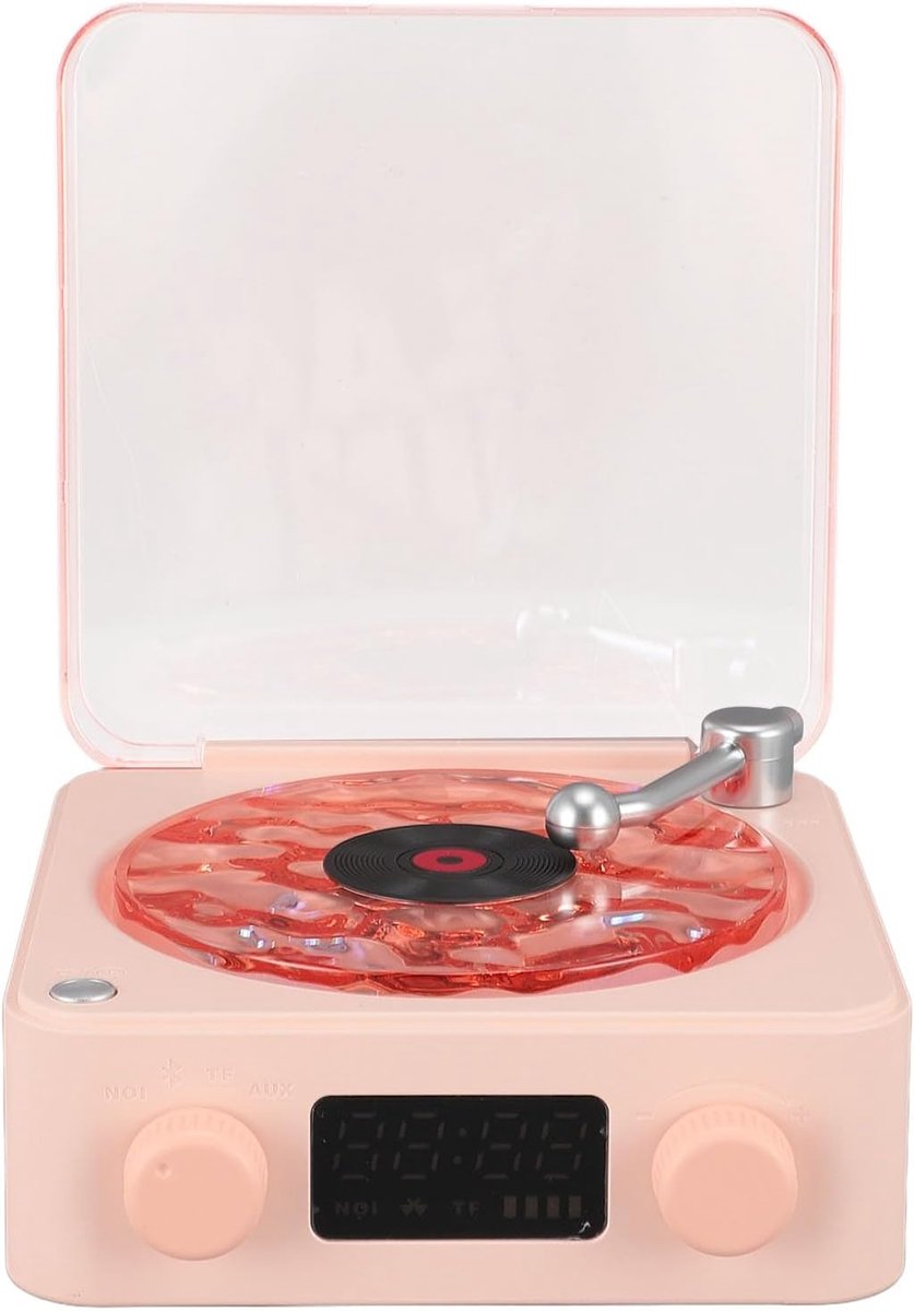 Draadloze Geluidsbox - Retro Platenspeler - Muziek Luisteren - Geïntegreerd Nachtlampje - 17 x 16 x 8 cm - Roze