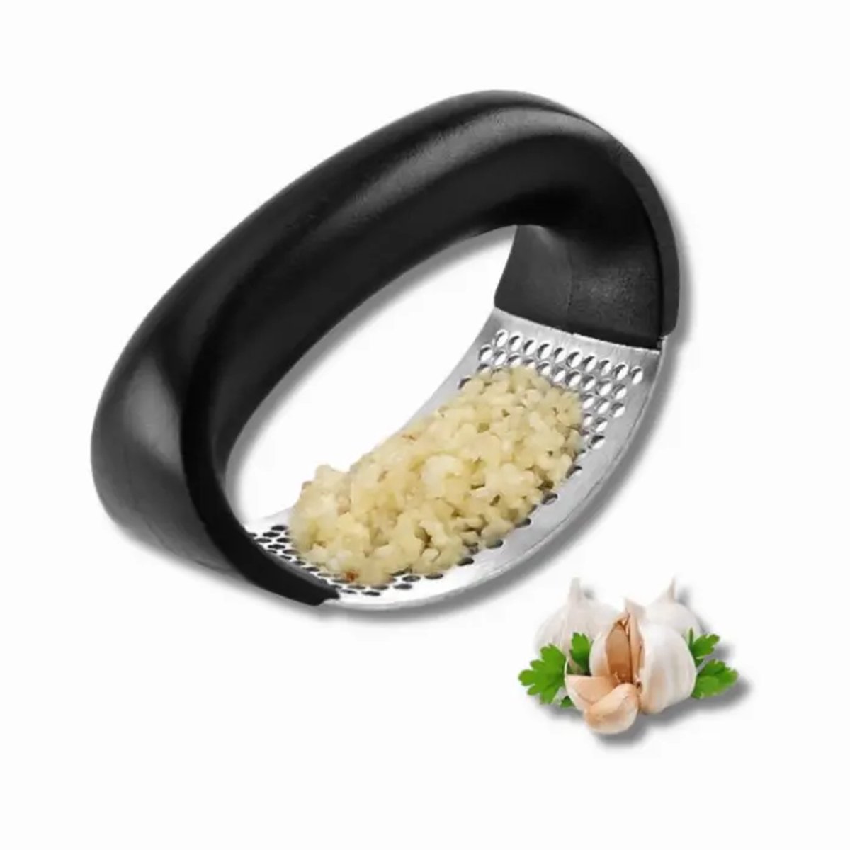 Knoflookpers - RVS knoflookpers - micro snijden - zilver - vaatwasserbestendig met peller en borstel