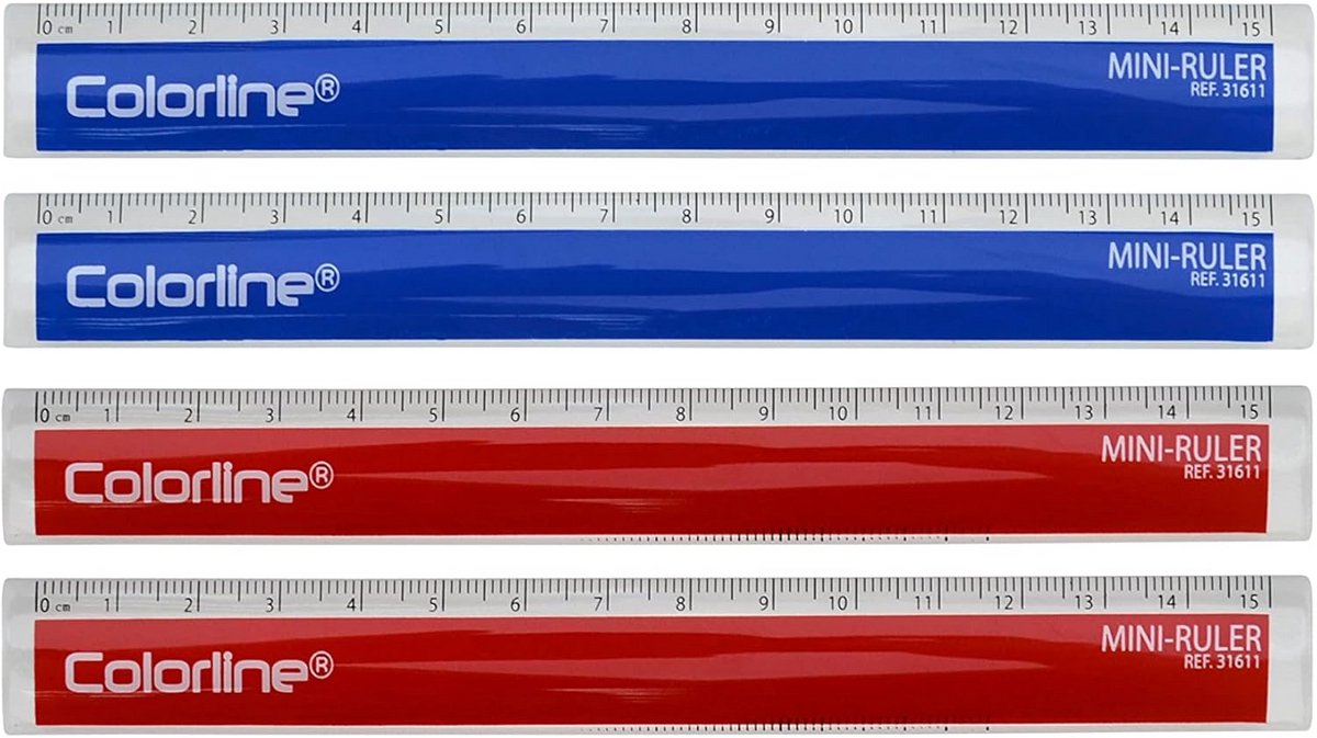 Mini Linialen Set - Meetinstrumenten - Tekenen en Meten - Compact en Draagbaar - 15 cm Lengte - Rood Blauw