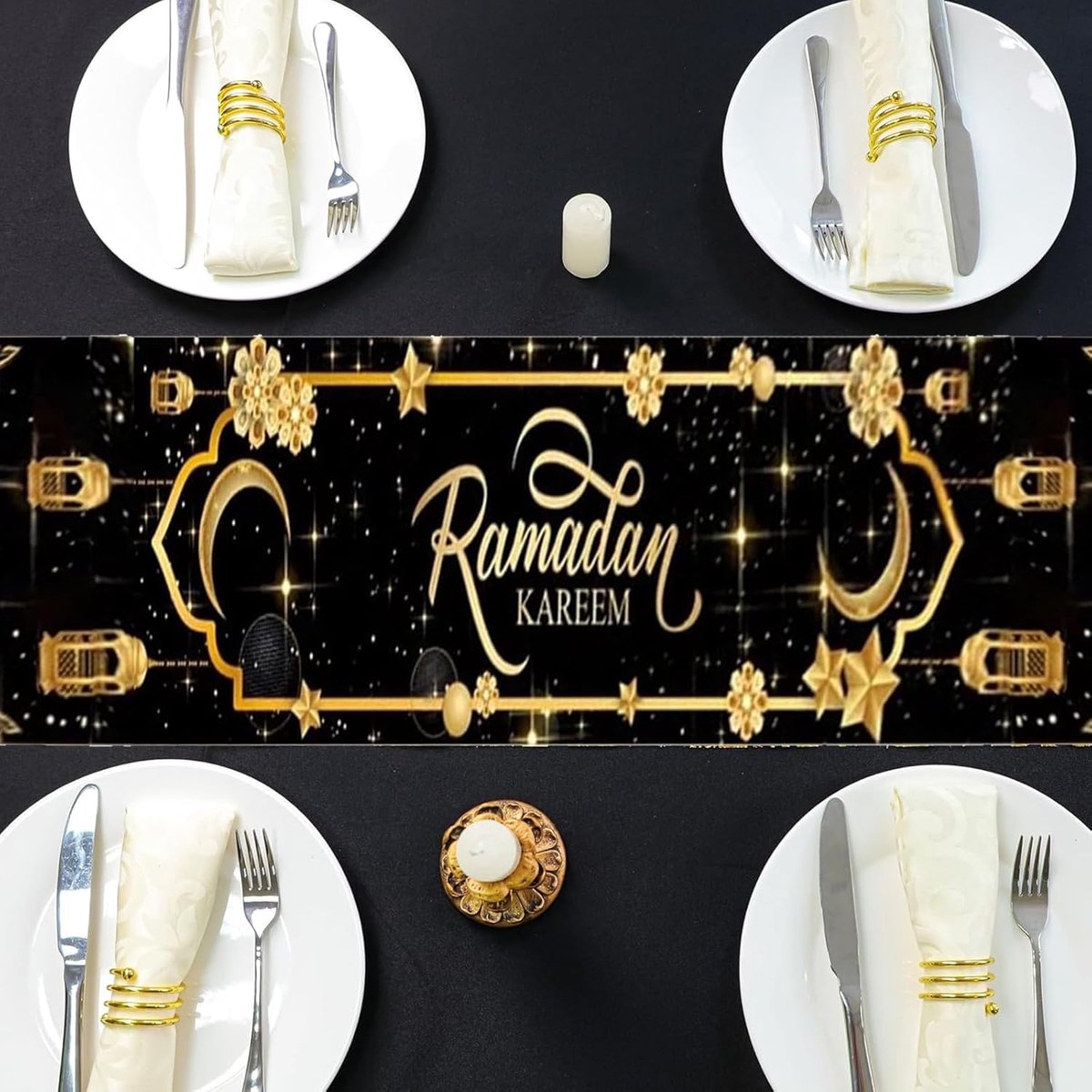 Feestelijke Ramadantafelloper Zwart Decoratief Tafelkleed voor Eid Mubarak