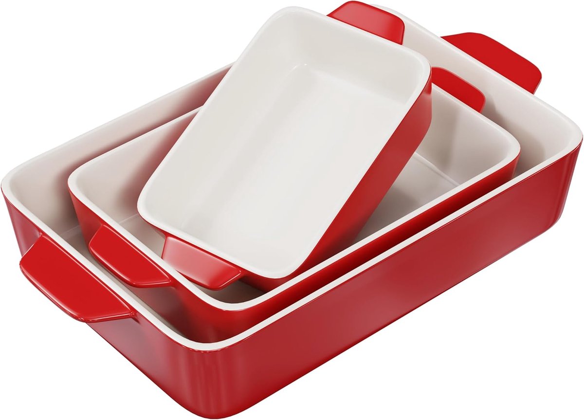 Keramische Ovenschaal Set 3 Delig Rechthoekig Bakvormen voor Lasagne en Cake