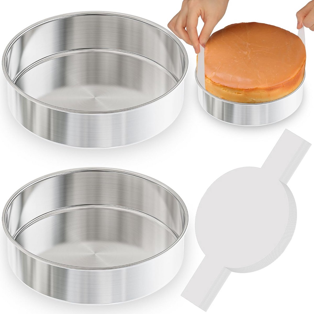 Set van 2 Ronde Bakvormen 20 cm RVS Inclusief 100 Vellen Bakpapier