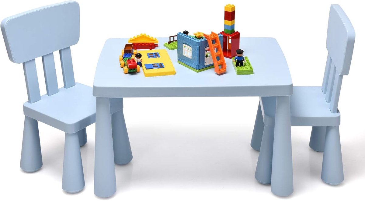Stevige Kindertafel met 2 Stoelen Set Blauw - Eettafel Speeltafel en Werktafel voor Kinder
