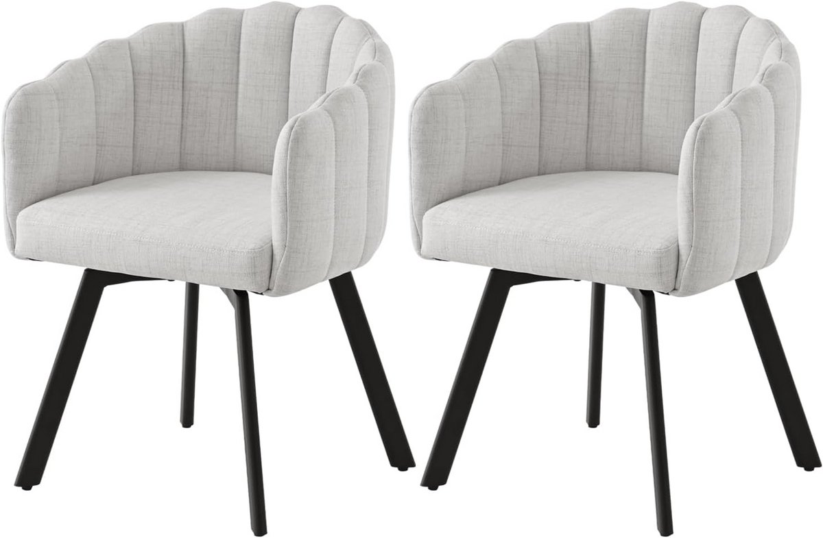 Draaibare Eetkamerstoelen met Armleuningen, Set van 2, Beige Linnen
