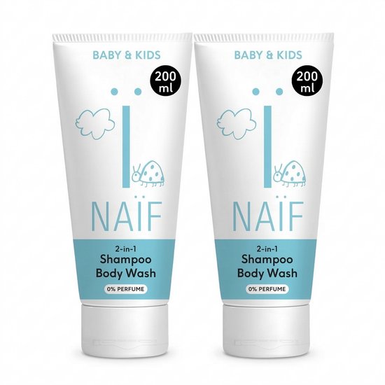 Naïf - 2-in-1 Shampoo & Body Wash - Voordeelset - Baby & Kids - 0% Parfum - Zeepvrij - Reinigend - 2x200ml