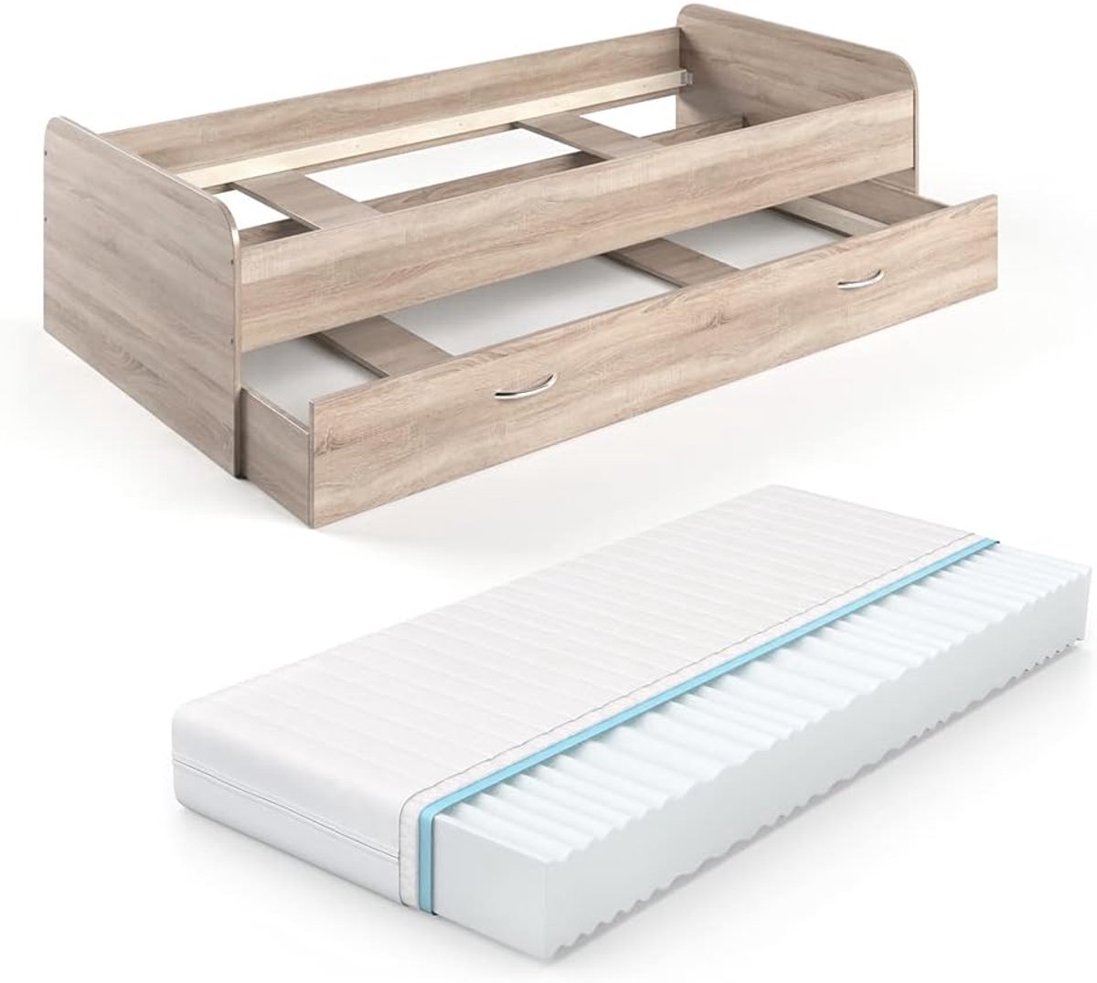 Kinderbed met Uitschuifbed en Matras, 90x200 cm, Eiken Sonoma Kleur
