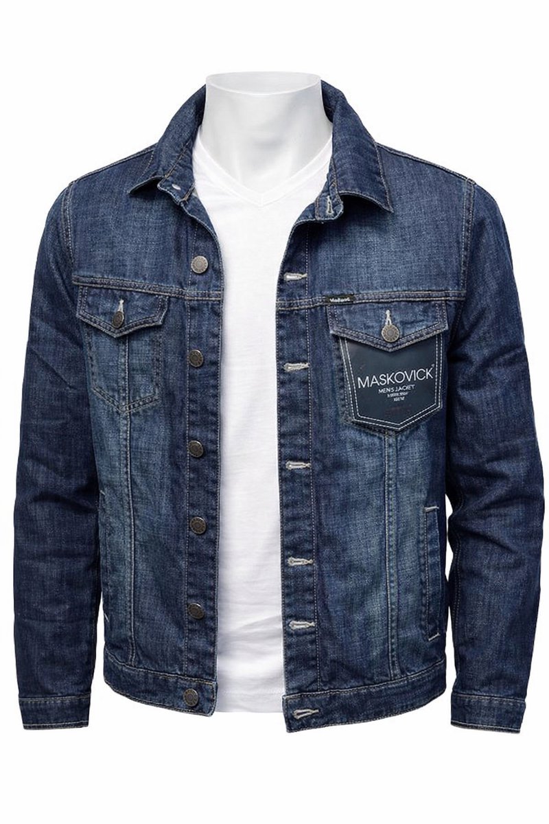 MASKOVICK Heren Spijkerjack – Denim Jack – Dark Used – L – Casual Jeans Jacket
