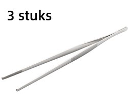 3-delige set - Keukengerei - Roestvrijstalen Koreaanse BBQ-tang - Steaktang - Voedseltang - Buffettang - Grilltang - Vleestang - BBQ-accessoires - Hittebestendig - Antislip - Vaatwasmachinebestendig - 30,5*7 cm - Zilver