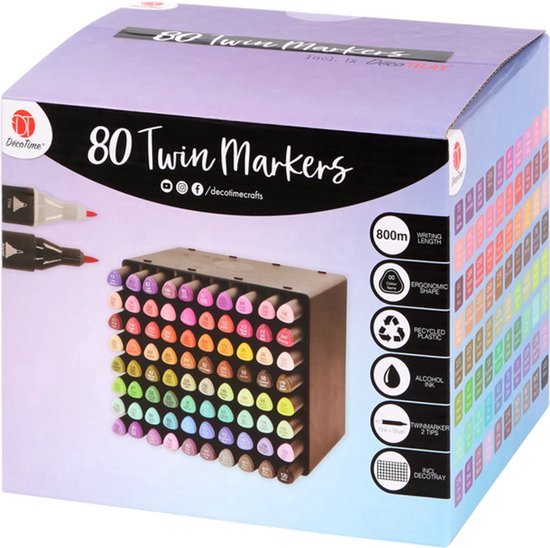 AnyMark Alcohol Markers Borstelpunt, 80 1 Kleuren Dual Tip Borstel & Beitel Op Alcohol Gebaseerde Art Markers Set met Case voor Volwassen Kunstenaars Tekening Kleuring
