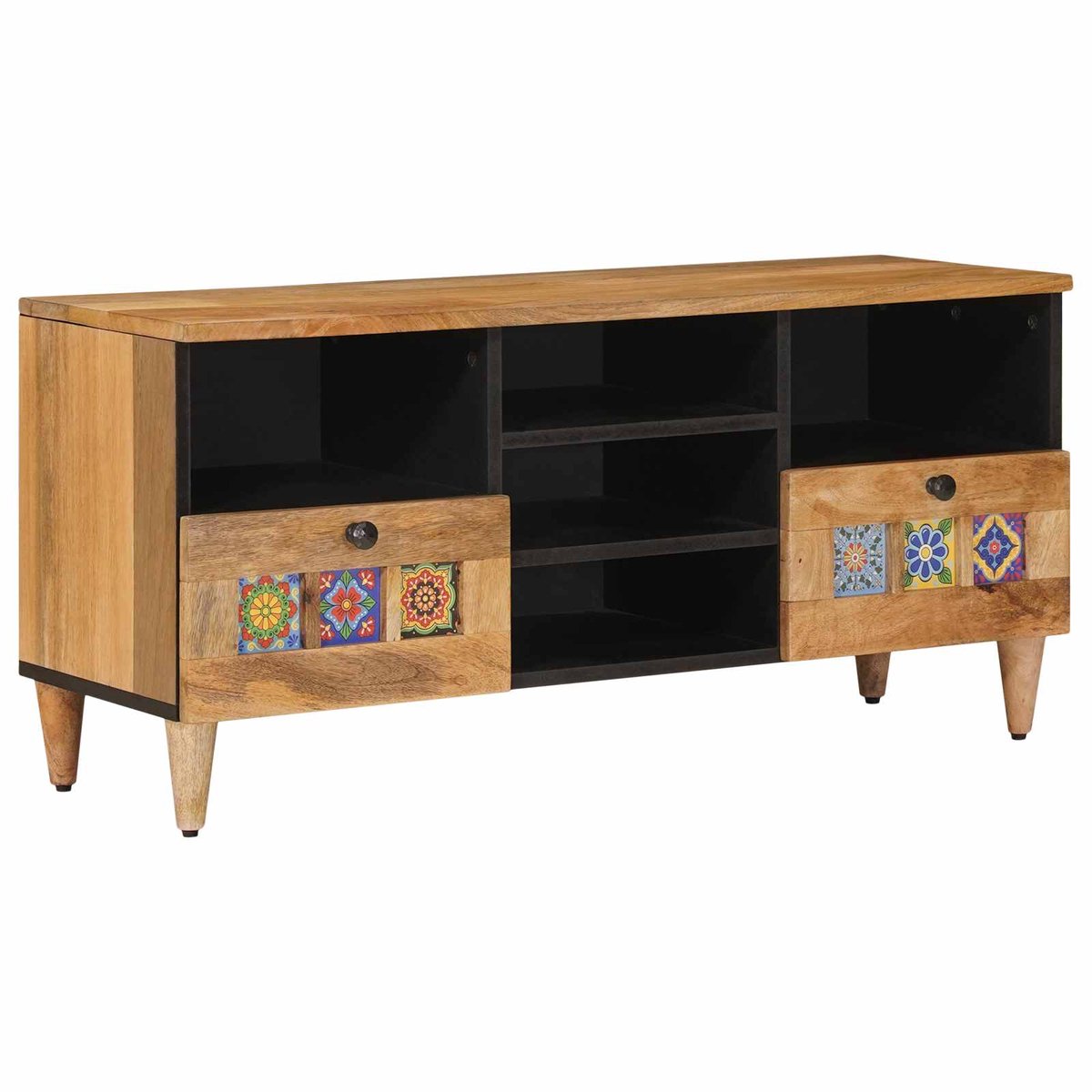 vidaXL - TV - Kast - met - lade - Naturel - 100 - x - 33 - x - 46 - cm - Massief - Mango - Hout