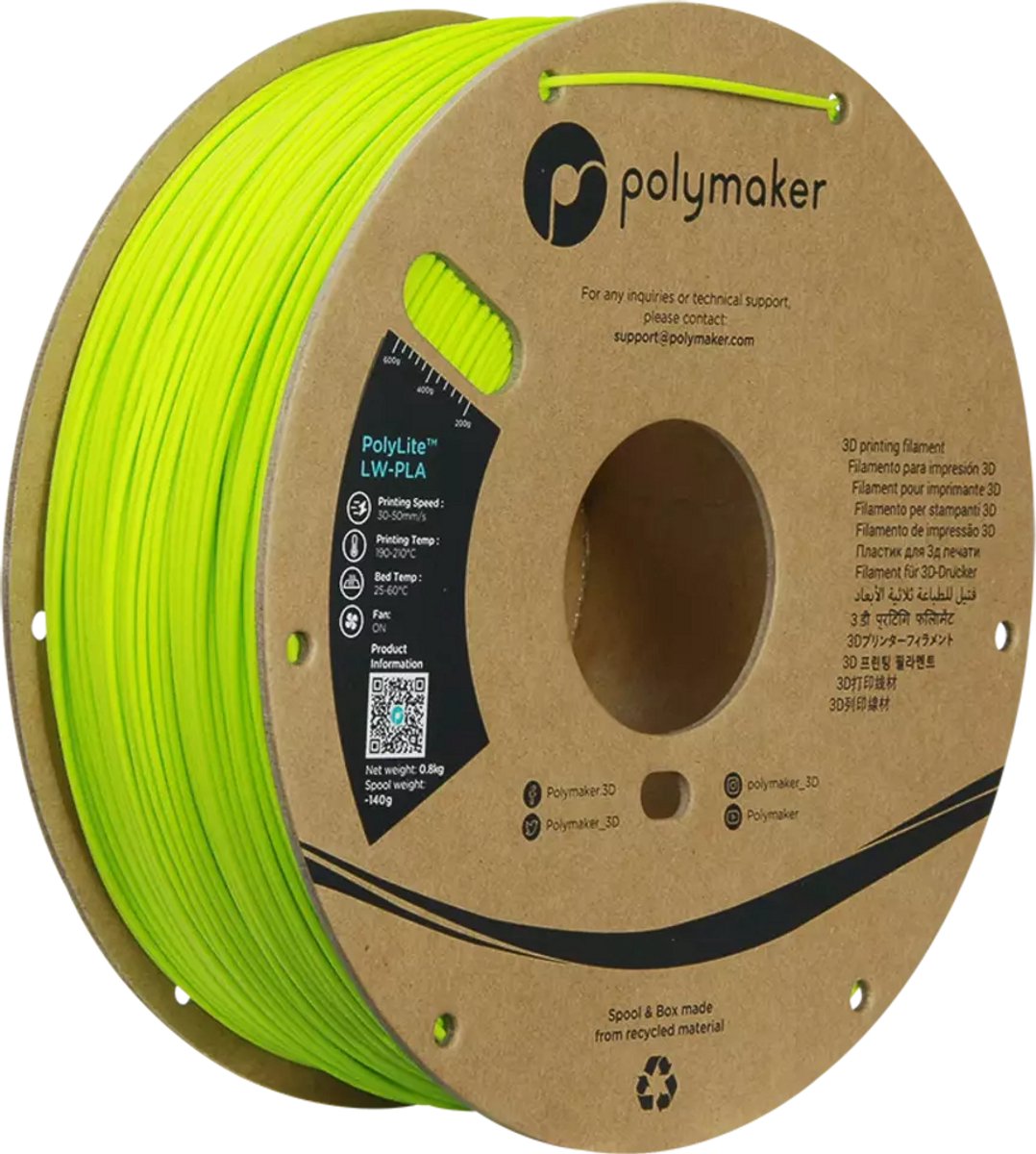 Polymaker PolyLite LW-PLA Groen 3D filament 1,75mm 0,8kg