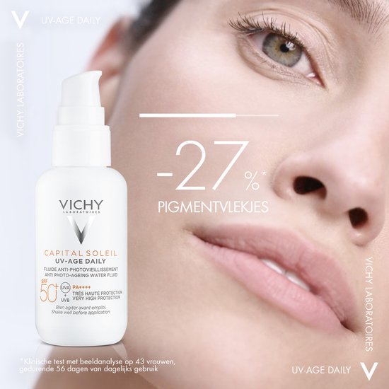 Vichy Capital Soleil UV-Age Daily SPF50+ - Zonnefluide Dagelijkse Bescherming - Gezicht - Niacinamide (Vitamine B3) en Peptiden - 40ml