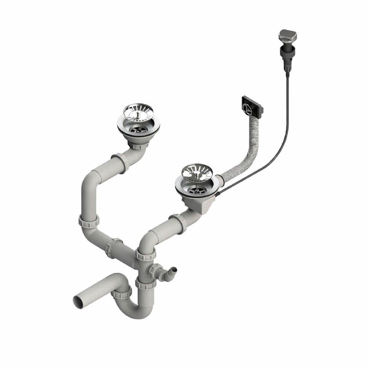 QLS Automatische Sifon 3 1/2 inch afvoer voor dubbele spoelbak Roestvrij staal & PVC 11432