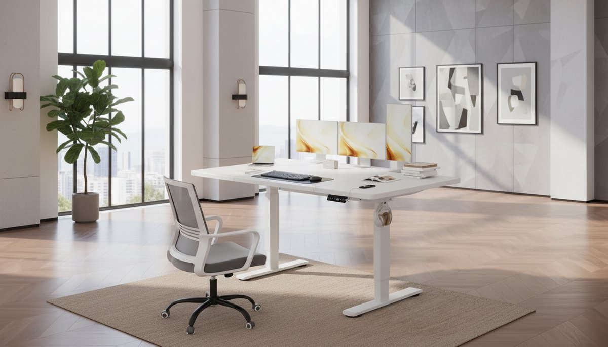 Electric Desk Casa Velluto Elevare Pro – 140x70 cm – Modern Wit Sta-Zit Bureau – Elektrisch Bureau met USB-Aansluiting, Kabelgoot, Hoogteverstelling en Ergonomisch Design