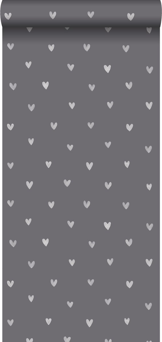 Proefstaal Walls4You behang confetti hartjes donkergrijs - 26,5 x 21 cm - 935283-S