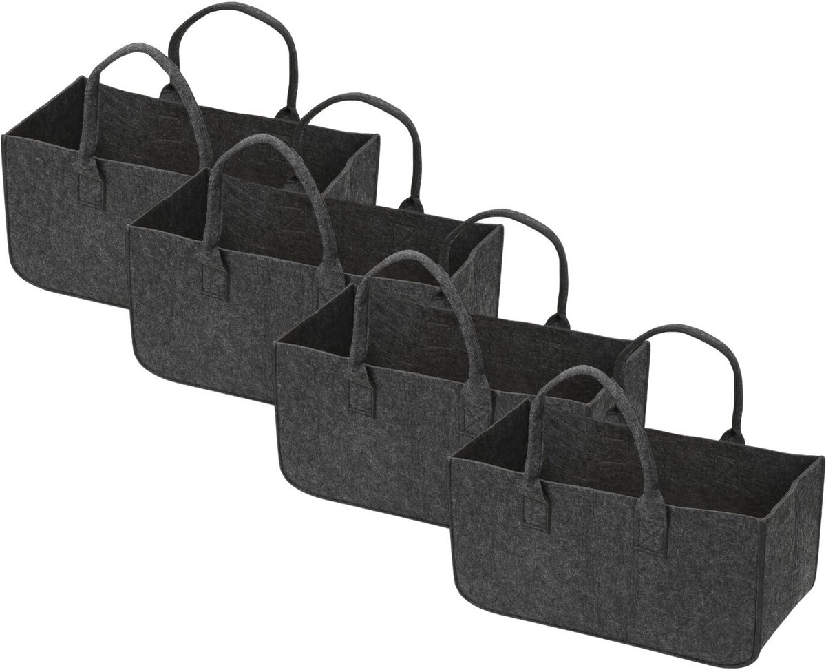 4x Haardmand vilt opvouwbaar - Haardhoutopslag - Brandhout mand - Houtopslag - Opbergtas - 50x25x25cm Donkergrijs