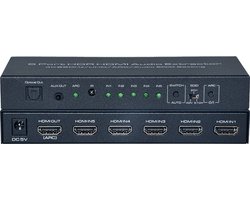 HDMI-schakelaar 5 in 1 uit, 4K@60Hz met ARC-audio-extractor HDMI 2.0 HDR en afstandsbediening