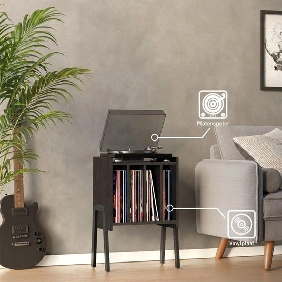 SNJY® Platenspeler Meubel - Platenspeler Kast - LP Houder - Platenhouder - 30D x 40B x 66H cm - Zwart — afbeelding 4