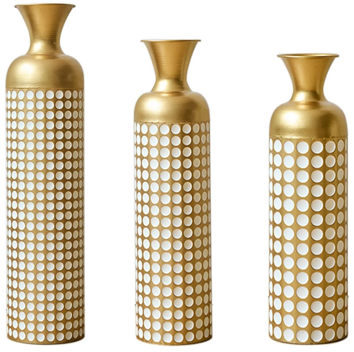 Jurrys Vazen Set van 3 – Goud Metaal – Vloervazen voor Woonkamer & Hal – Decoratieve Vaas voor Droogbloemen – Modern Design