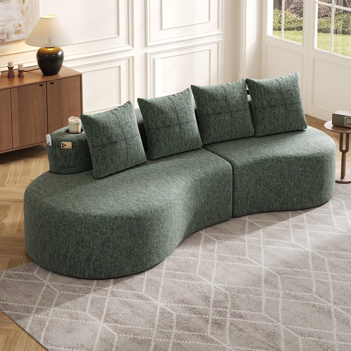 HAUSS SPOLE Hoekbank 240 X 109 X 60 Cm - Met Bekerhouders En Zijvakken - Voor Woonkamer En Gastenruimte - Linnen - Groen