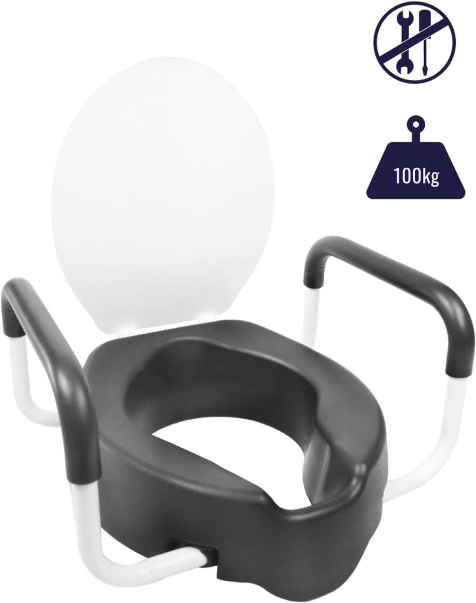Nexvo®Toiletverhoger met Armleuning - Voor Ouderen – Toiletframe - Zwart - 23cm x 47cm x 3cm