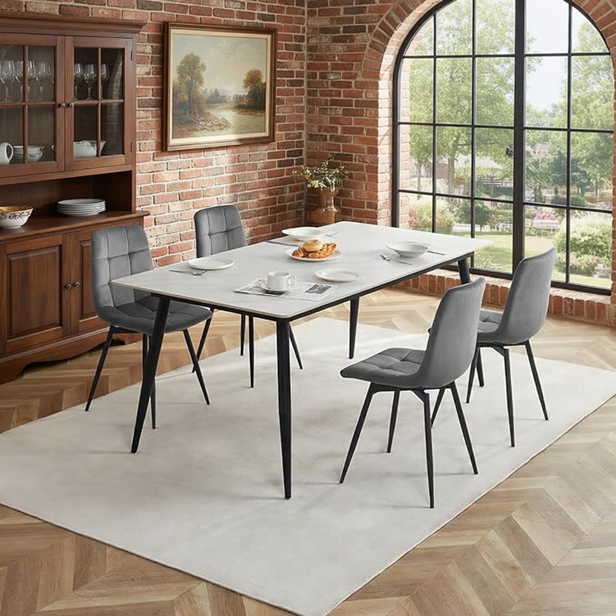 Eetkamerstoelen Draaibaar Set van 4, Ergonomisch en Fluweel, Moderne Keukenstoelen, Stijlvolle Woonkamerstoelen met Metalen Poten, 360° Rotatie, Donkergrijs – Novihome